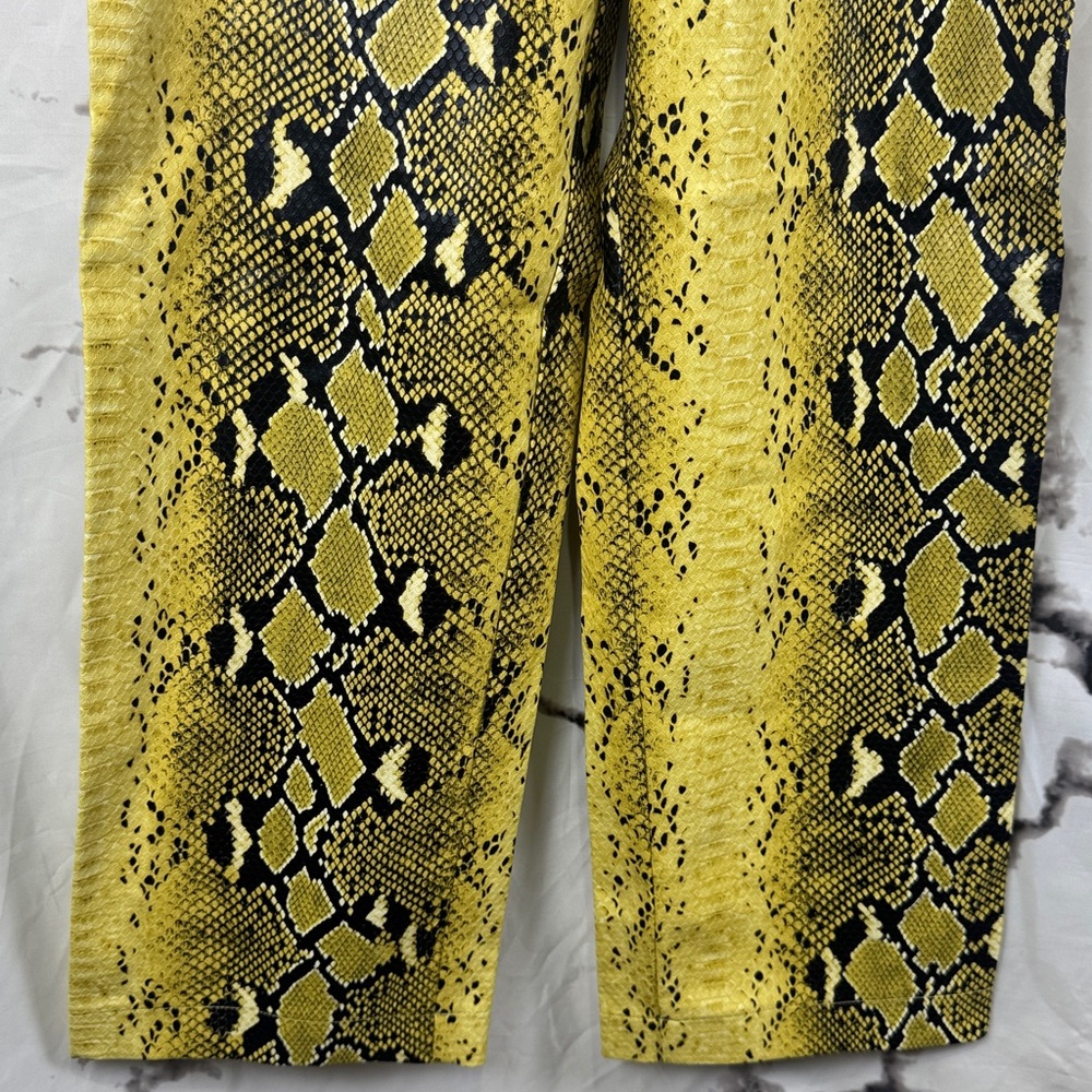 Mistress Rocks Wide-Leg Pants Yellow Snake Print Faux Patent Leather Flat Front - Picture 3 of 12